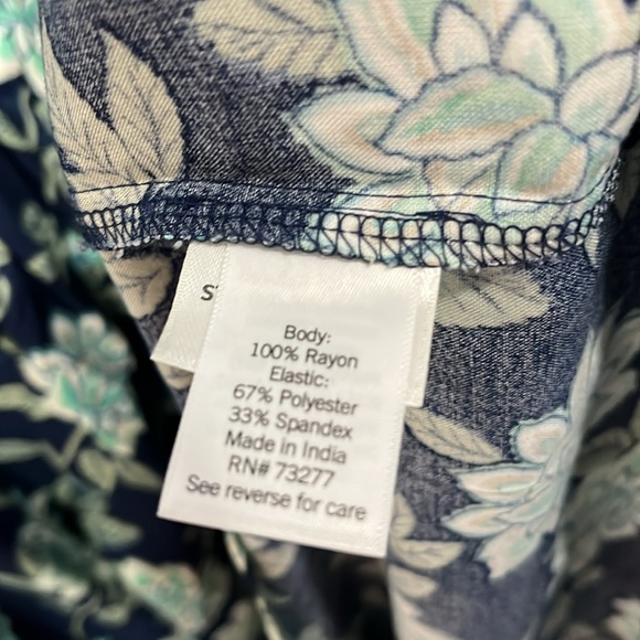 Croft & Barrow Dress Smocked Challis Swing Midi Blue Green Floral Pockets XL - Picture 5 of 7